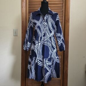 EUC Rachel Zoe Women's Navy and White Babydoll Tiered Dress Size Medium